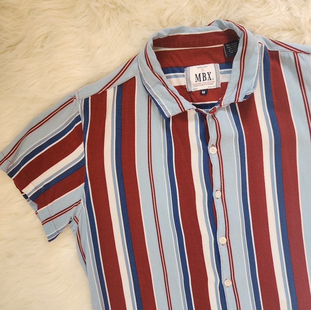 Mens Stripe Short Sleeve Button Up Shirt (Size M) - Picture 6 of 12